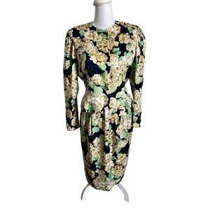 Vtg Talbots by Adrianna Pappel Silk Floral Suit Set Top and Skirt size 4